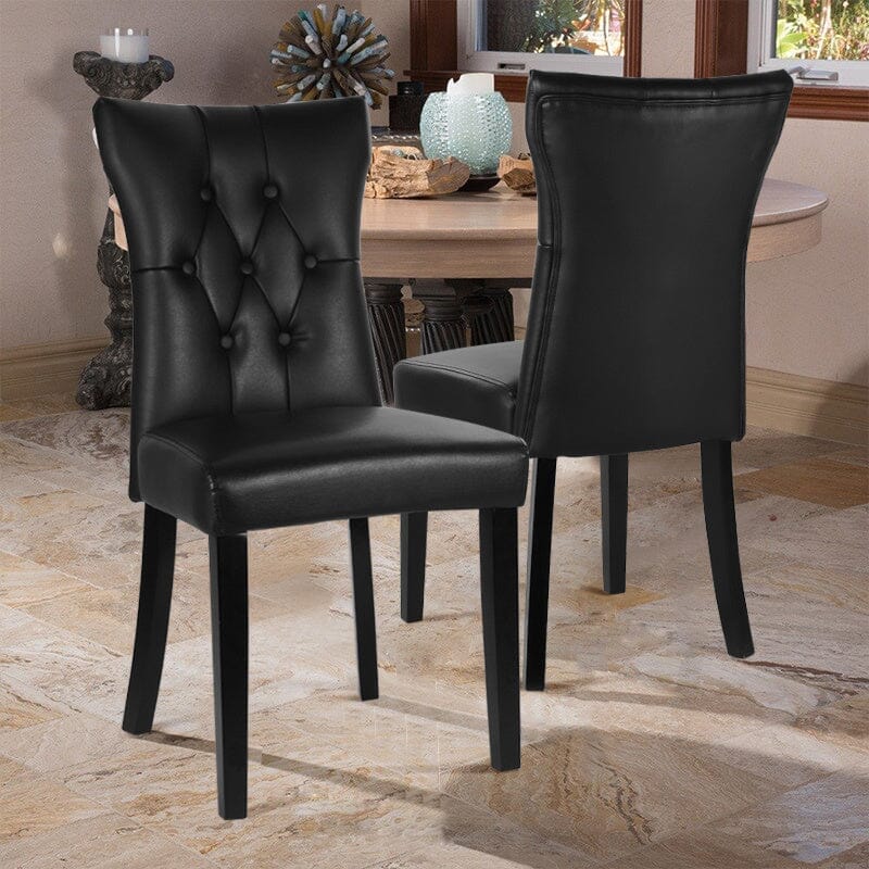 92cm Height Set of 2 Faux Leather Dining Chairs Buttoned High Back Side Chairs - House Comfort