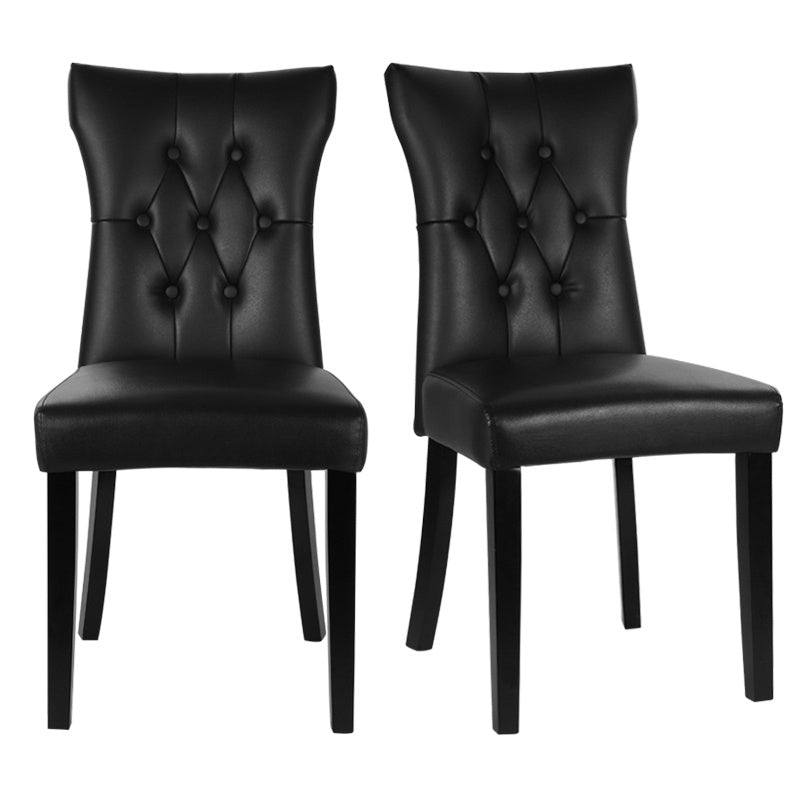 92cm Height Set of 2 Faux Leather Dining Chairs Buttoned High Back Side Chairs - House Comfort