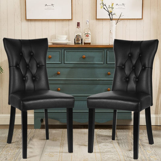 92cm Height Set of 2 Faux Leather Dining Chairs Buttoned High Back Side Chairs - House Comfort