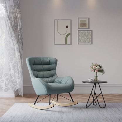 96cm Height Cyan Nordic Wooden Rocking Chair for Living Room Bedroom - House Comfort