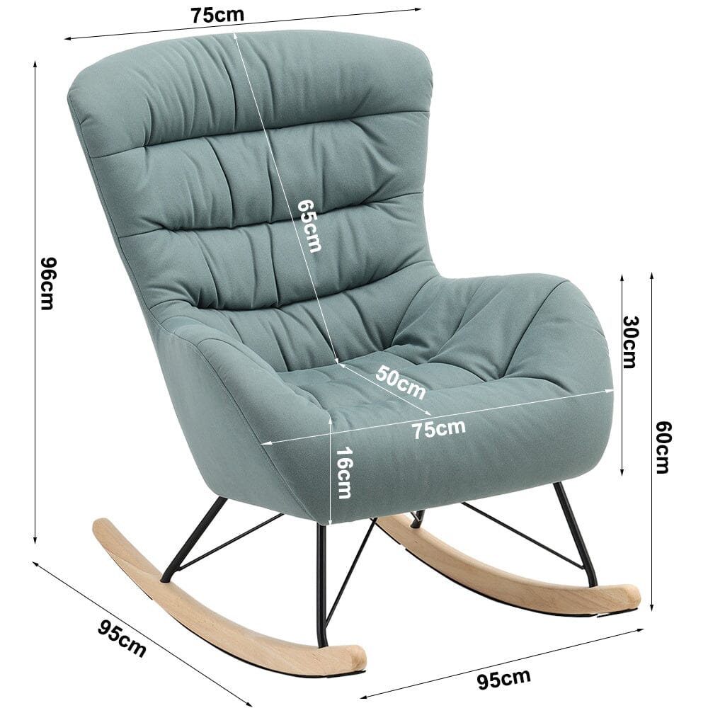 96cm Height Cyan Nordic Wooden Rocking Chair for Living Room Bedroom - House Comfort