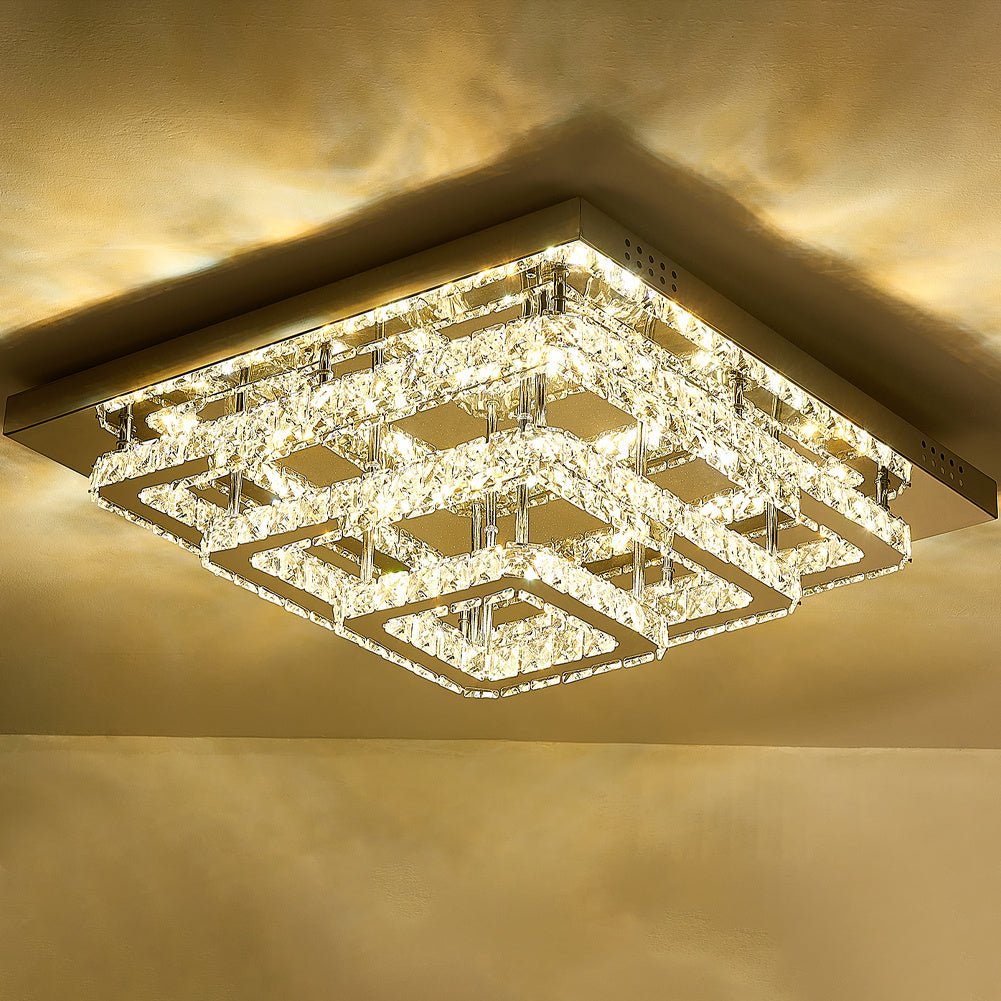 96w LED Ceiling Light 70 x 70 cm Square 3 Tier Crystal Chandelier - House Comfort