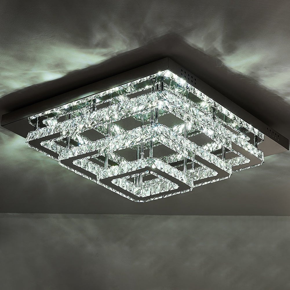 96w LED Ceiling Light 70 x 70 cm Square 3 Tier Crystal Chandelier - House Comfort