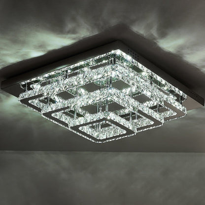 96w LED Ceiling Light 70 x 70 cm Square 3 Tier Crystal Chandelier - House Comfort