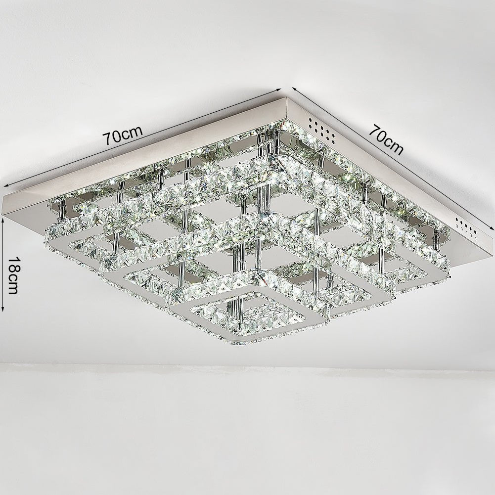 96w LED Ceiling Light 70 x 70 cm Square 3 Tier Crystal Chandelier - House Comfort