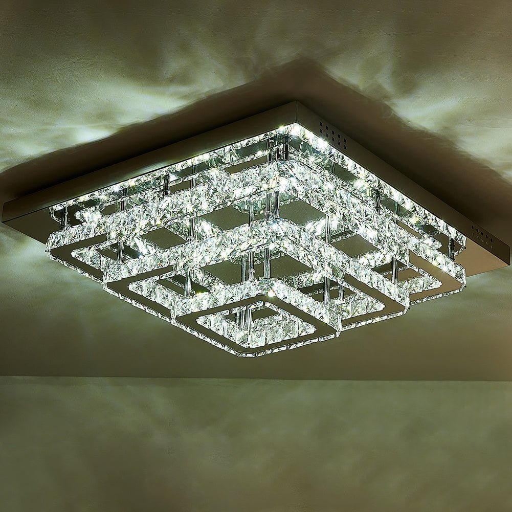 96w LED Ceiling Light 70 x 70 cm Square 3 Tier Crystal Chandelier - House Comfort