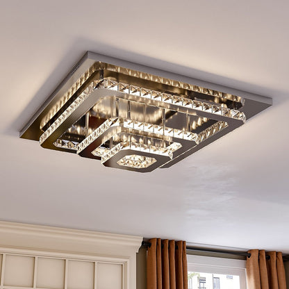 96w LED Ceiling Light 70 x 70 cm Square 3 Tier Crystal Chandelier - House Comfort
