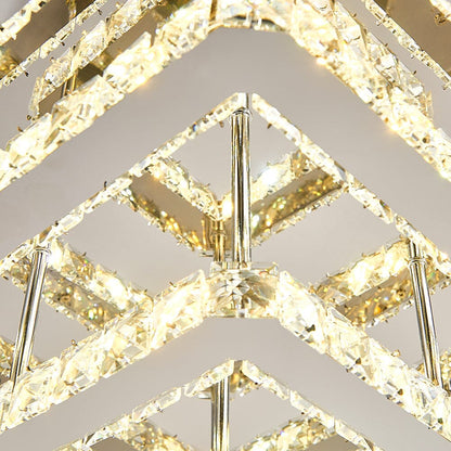 96w LED Ceiling Light 70 x 70 cm Square 3 Tier Crystal Chandelier - House Comfort