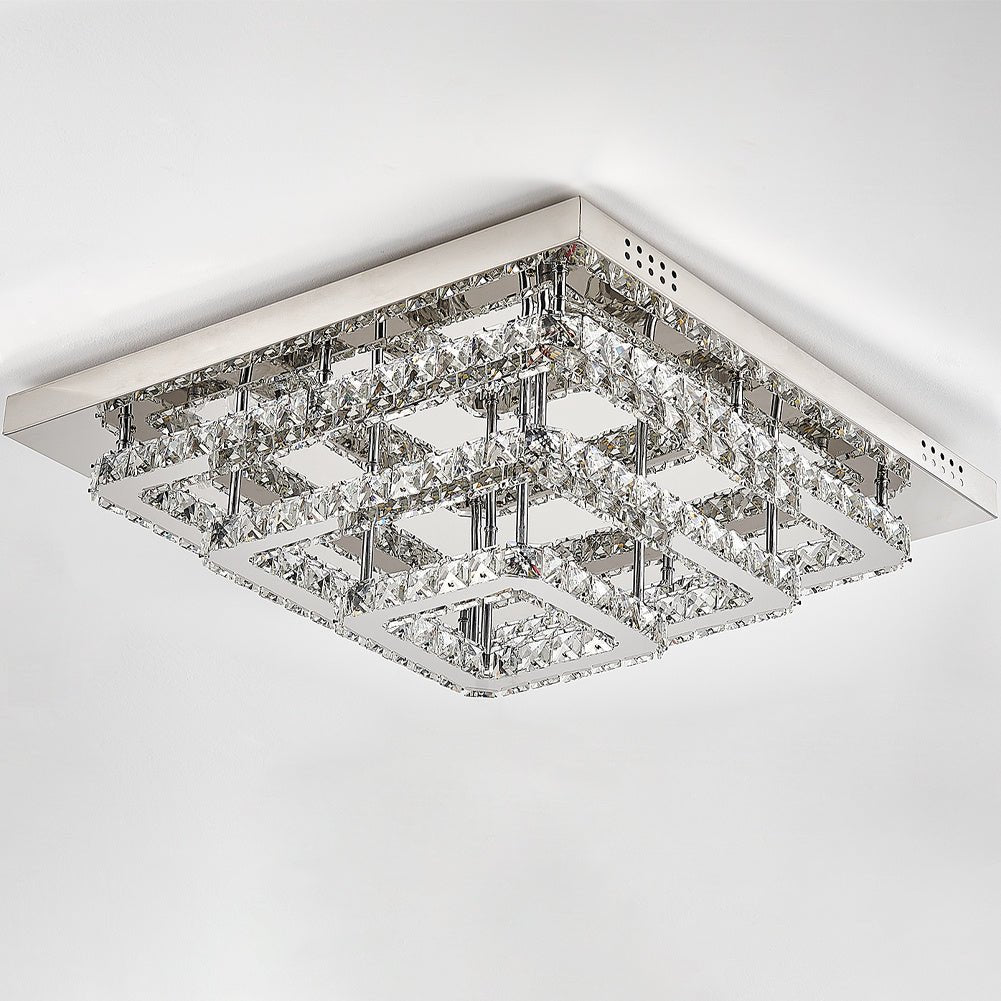 96w LED Ceiling Light 70 x 70 cm Square 3 Tier Crystal Chandelier - House Comfort