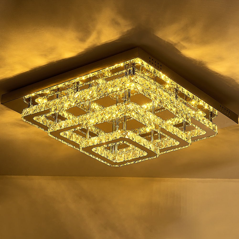 96w LED Ceiling Light 70 x 70 cm Square 3 Tier Crystal Chandelier - House Comfort