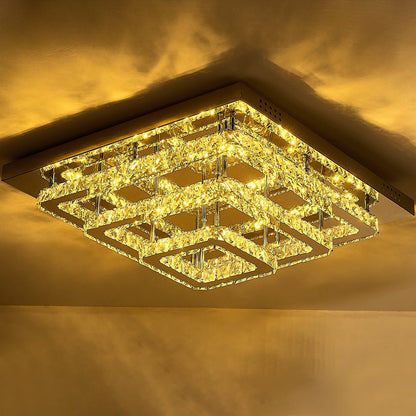 96w LED Ceiling Light 70 x 70 cm Square 3 Tier Crystal Chandelier - House Comfort