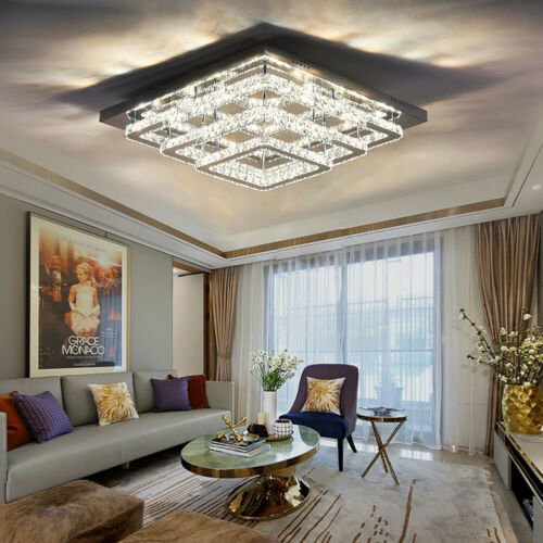 96w LED Ceiling Light 70 x 70 cm Square 3 Tier Crystal Chandelier - House Comfort