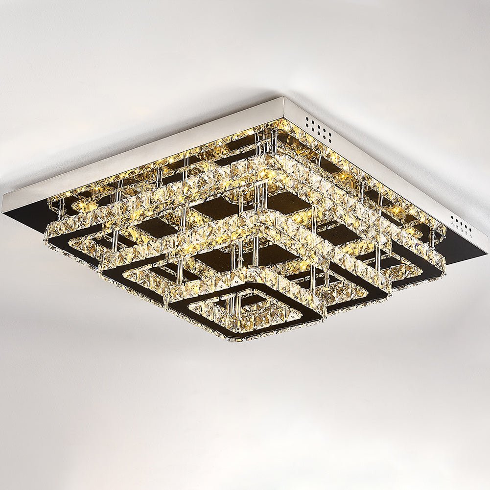 96w LED Ceiling Light 70 x 70 cm Square 3 Tier Crystal Chandelier - House Comfort