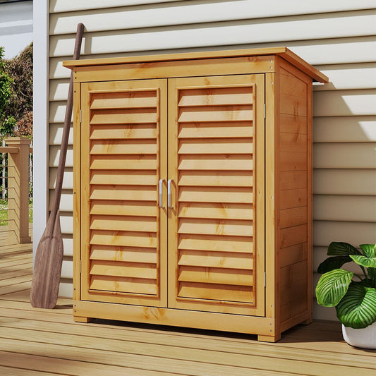 97cm H Wood Outdoor Solid Wood Storage Cabinet Garden Tool Shed - House Comfort