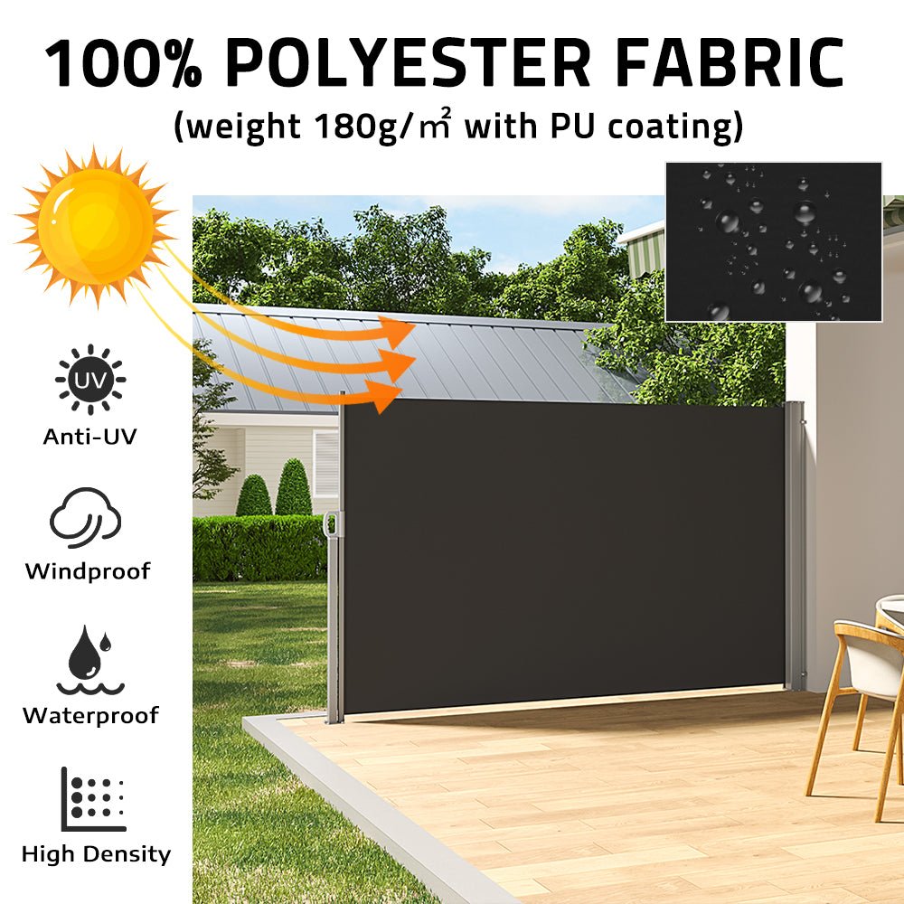 9ft Awning Outdoor Retractable Privacy Side Awning (Grey/Brown) - House Comfort