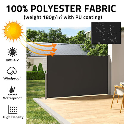 9ft Awning Outdoor Retractable Privacy Side Awning (Grey/Brown) - House Comfort