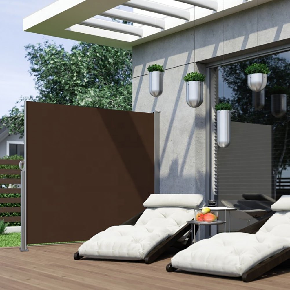 9ft Awning Outdoor Retractable Privacy Side Awning (Grey/Brown) - House Comfort