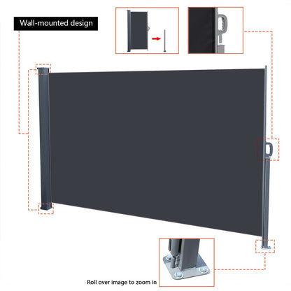 9ft Awning Outdoor Retractable Privacy Side Awning (Grey/Brown) - House Comfort