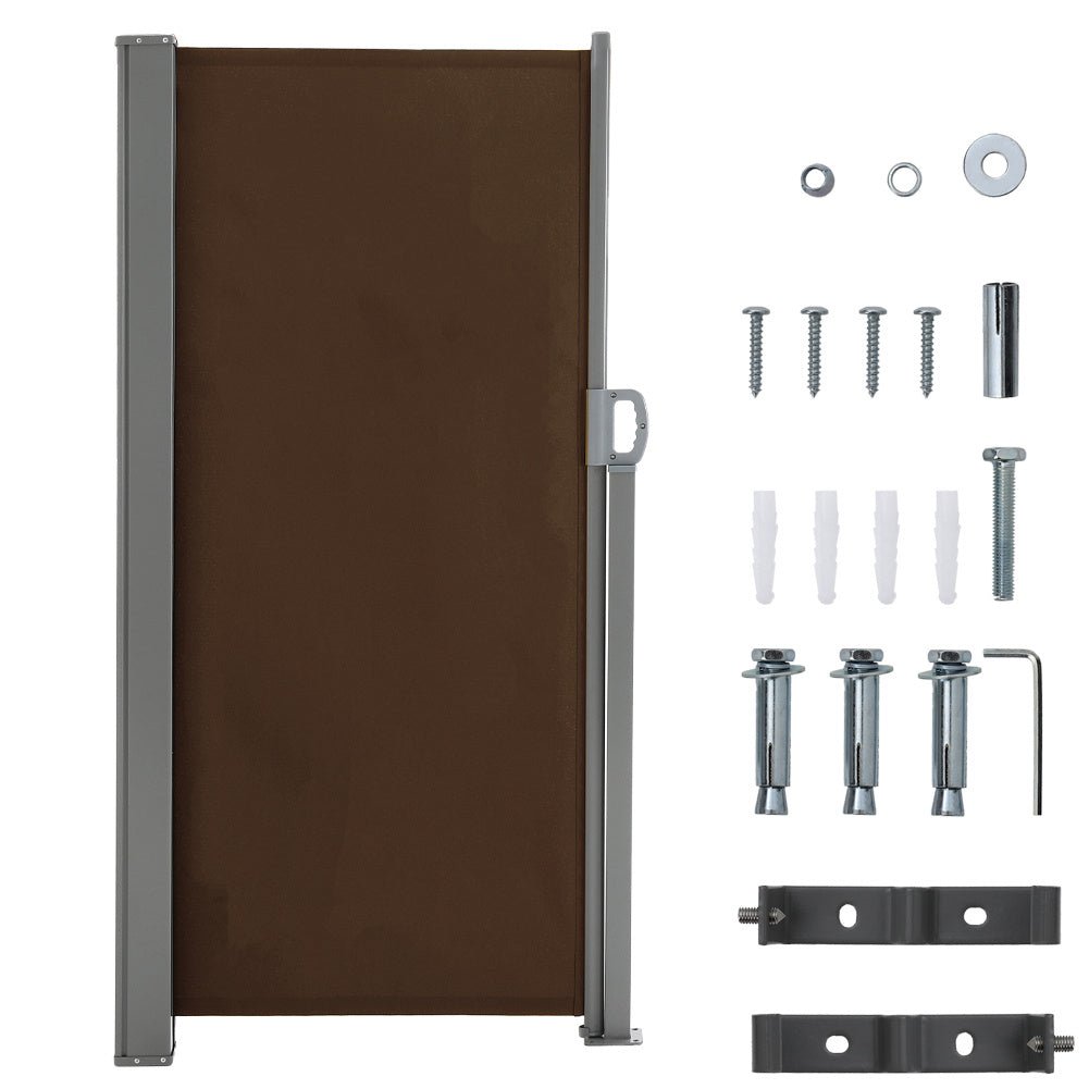 9ft Awning Outdoor Retractable Privacy Side Awning (Grey/Brown) - House Comfort