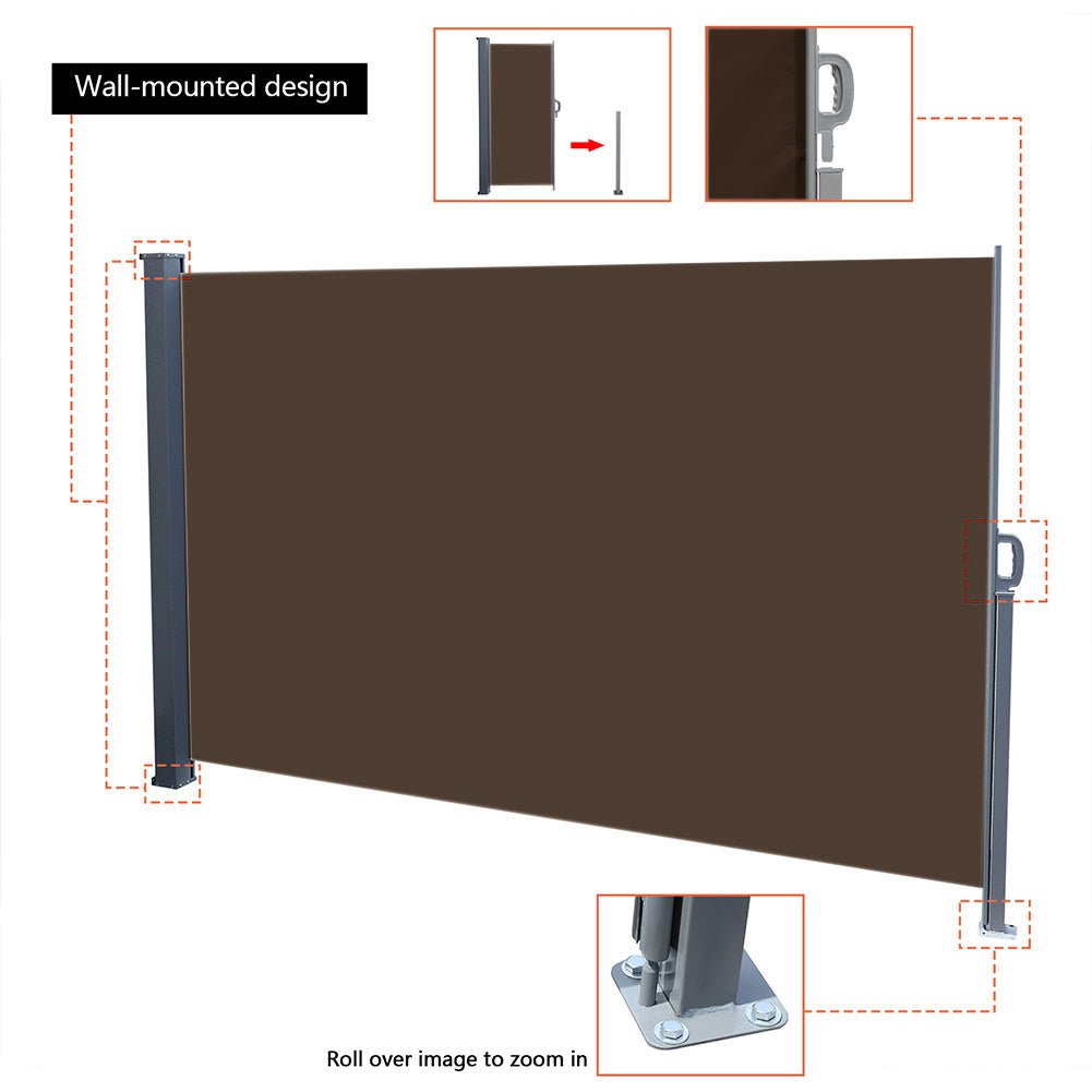9ft Awning Outdoor Retractable Privacy Side Awning (Grey/Brown) - House Comfort