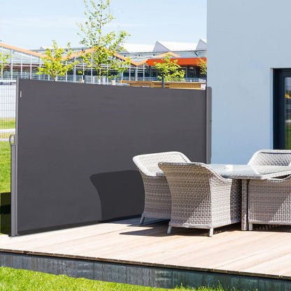 9ft Awning Outdoor Retractable Privacy Side Awning (Grey/Brown) - House Comfort