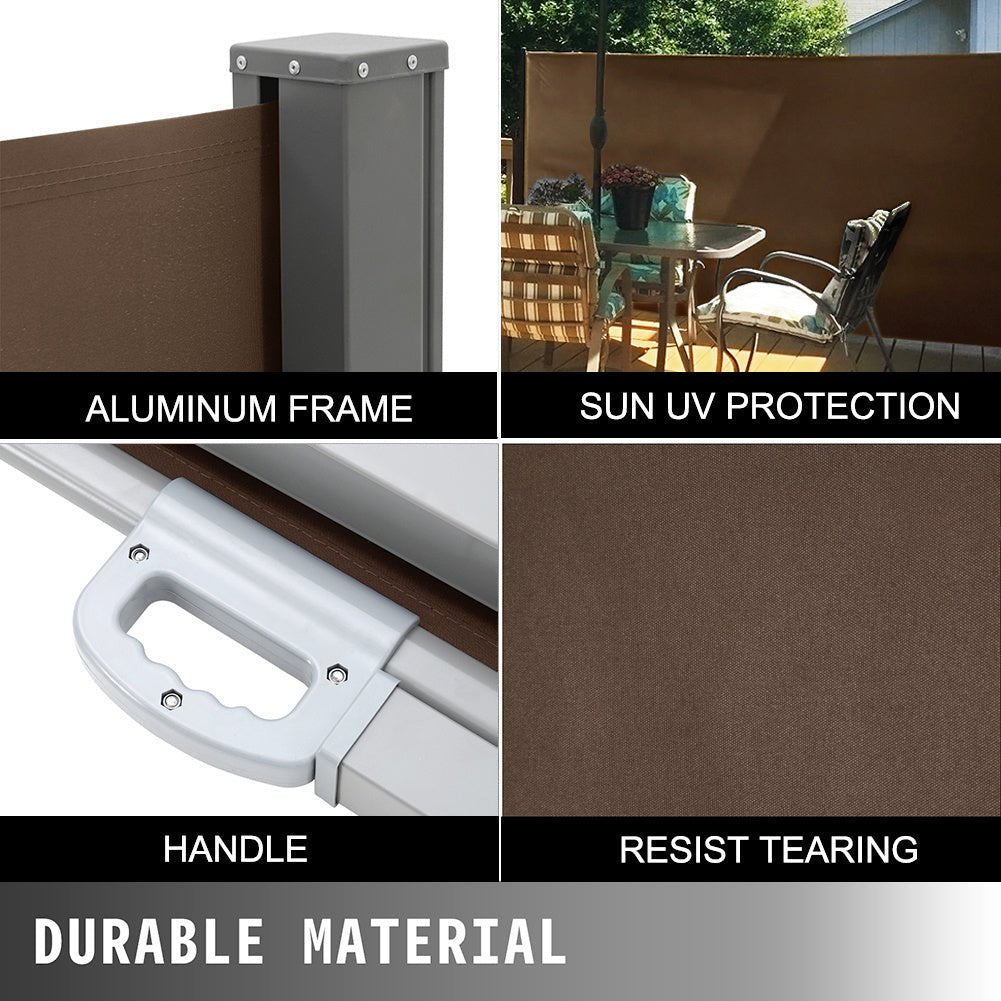 9ft Awning Outdoor Retractable Privacy Side Awning (Grey/Brown) - House Comfort