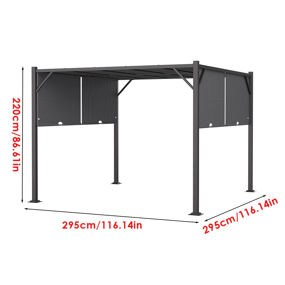 9ft Outdoor Steel Pergola Luxury with Retractable Canopy - House Comfort