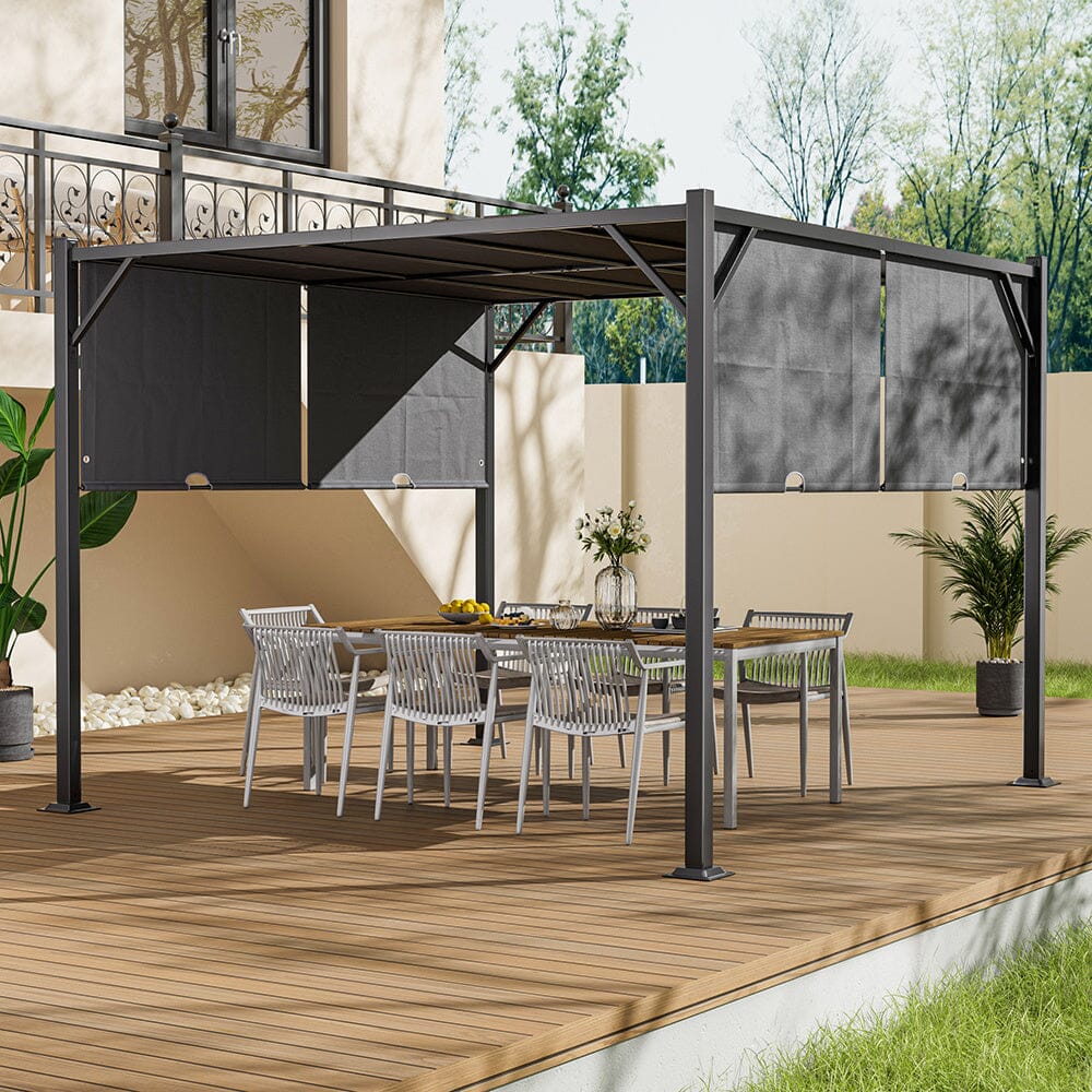 9ft Outdoor Steel Pergola Luxury with Retractable Canopy - House Comfort