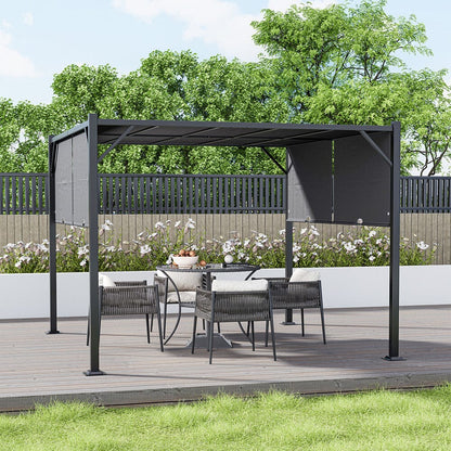 9ft Outdoor Steel Pergola Luxury with Retractable Canopy - House Comfort