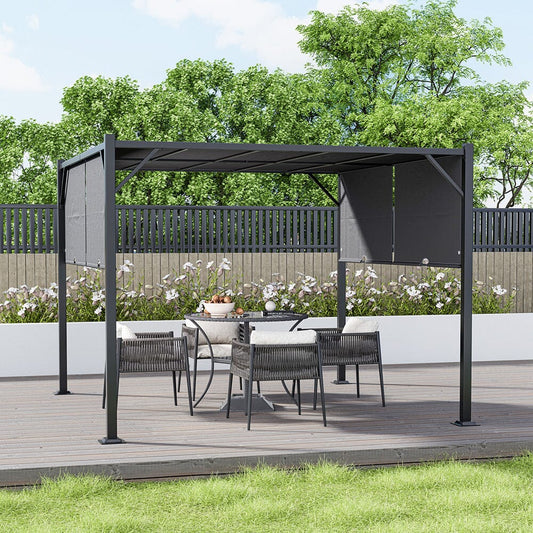 9ft Outdoor Steel Pergola Luxury with Retractable Canopy - House Comfort