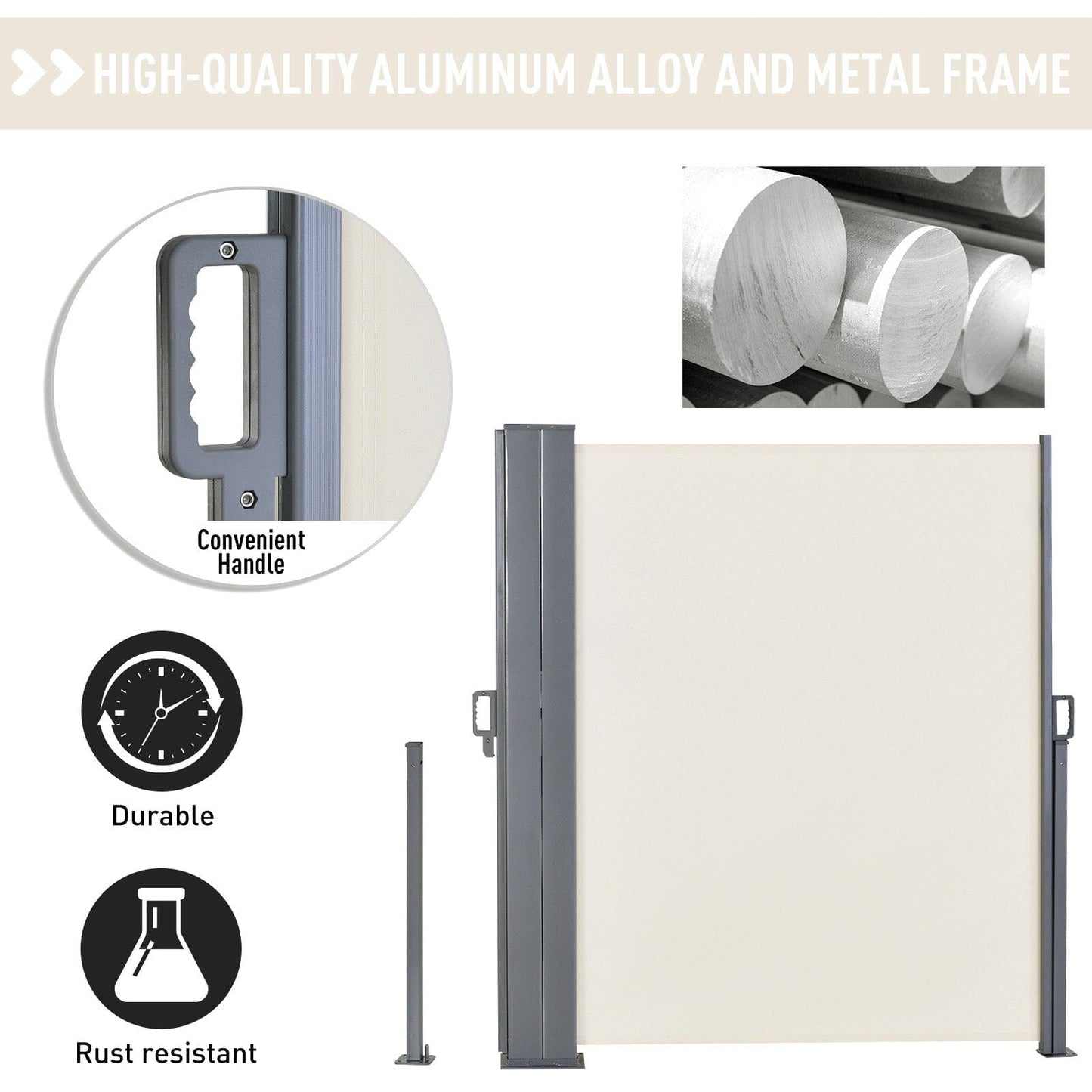 9ft Retractable Double Side Awning - White Water Resistant - House Comfort