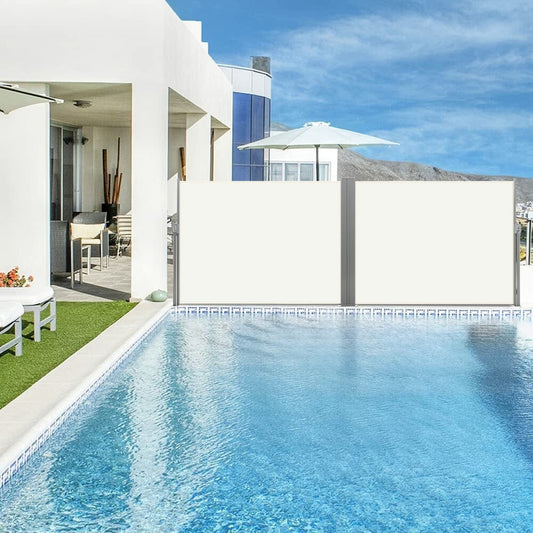 9ft Retractable Double Side Awning - White Water Resistant - House Comfort