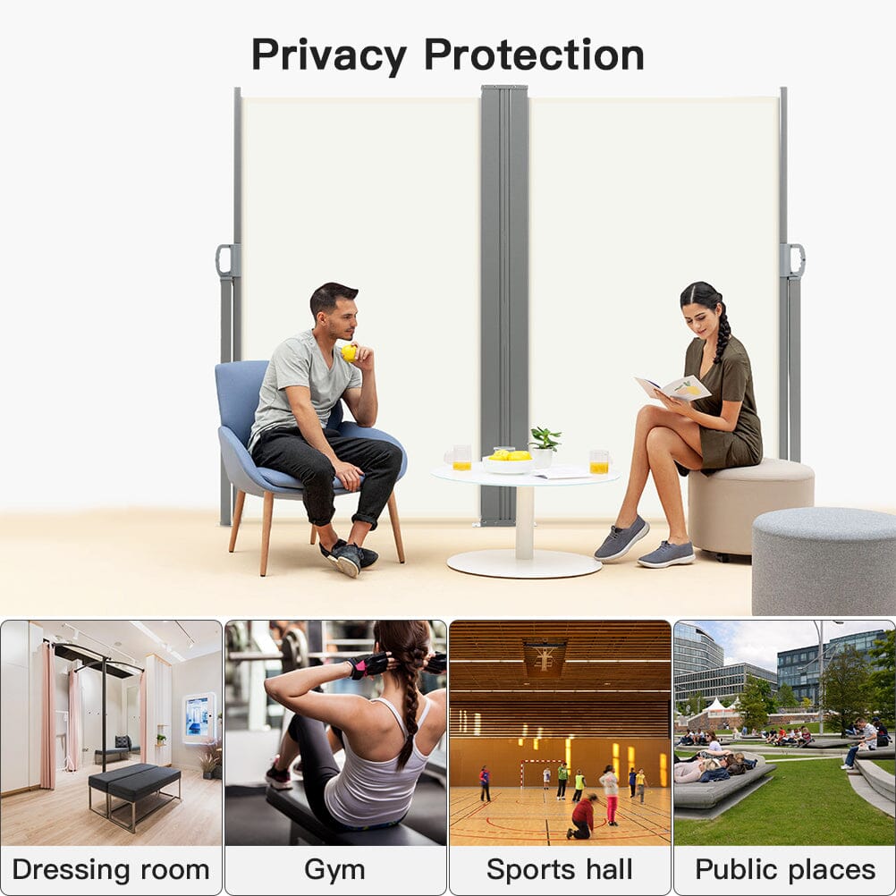 9ft Retractable Double Side Awning - White Water Resistant - House Comfort