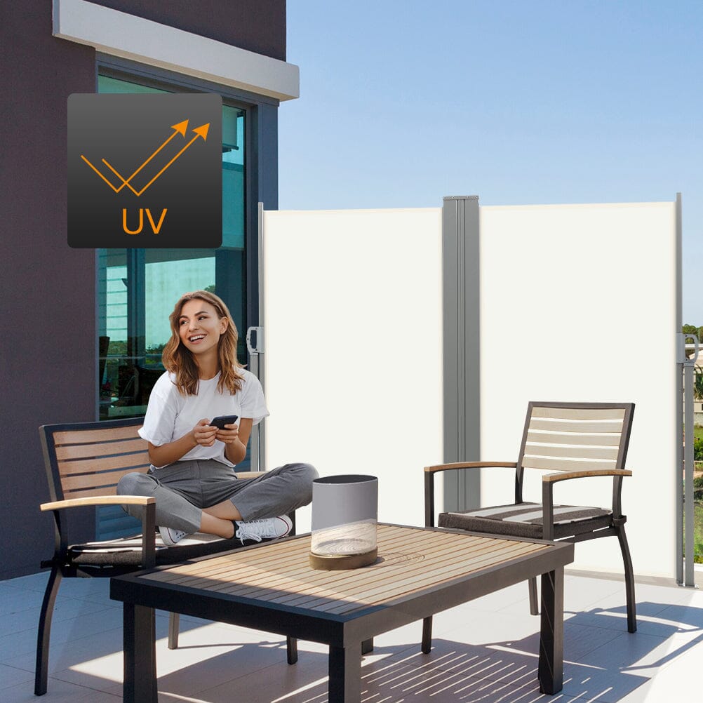 9ft Retractable Double Side Awning - White Water Resistant - House Comfort