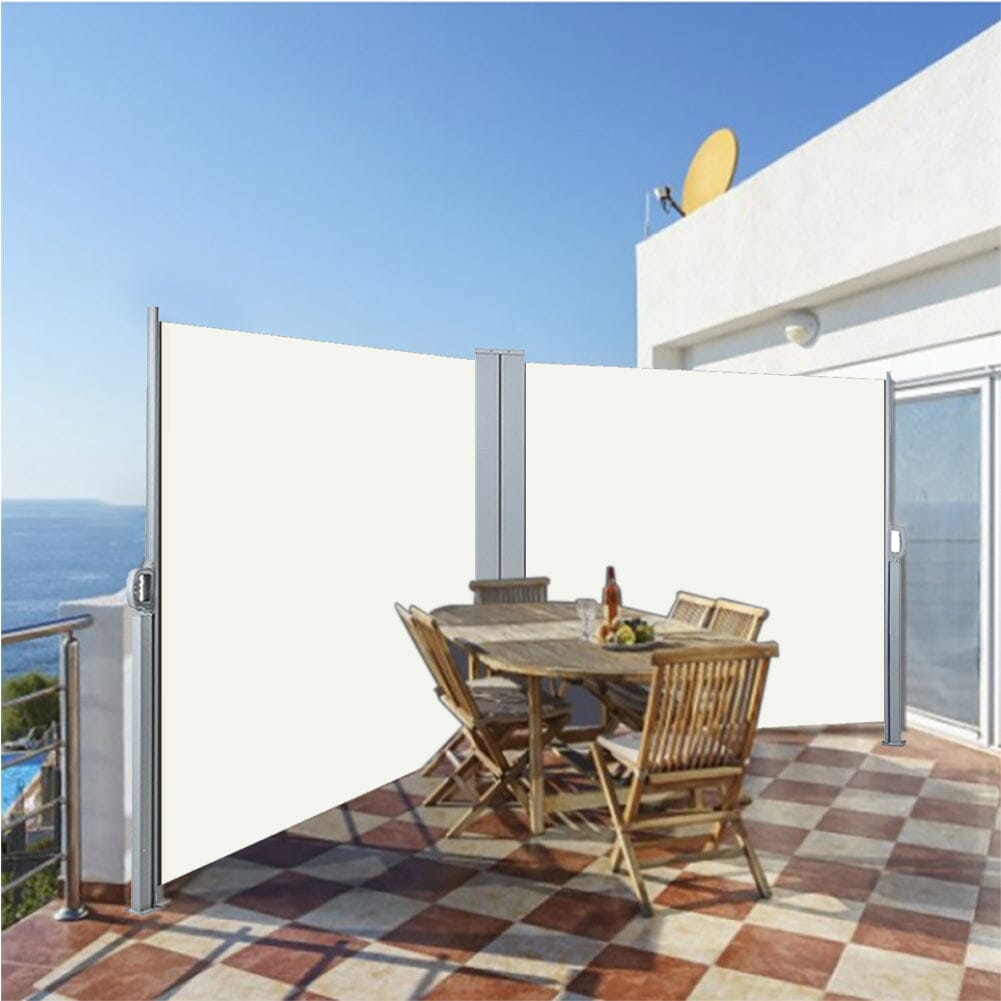 9ft Retractable Double Side Awning - White Water Resistant - House Comfort