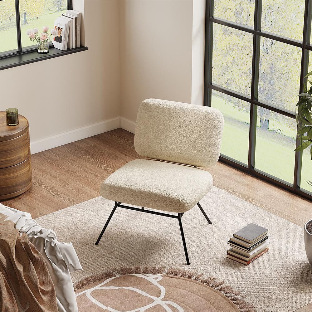 H 80cm Faux Wool Cocktail Chair Metal Frame Occasional Chair Velora Boutique