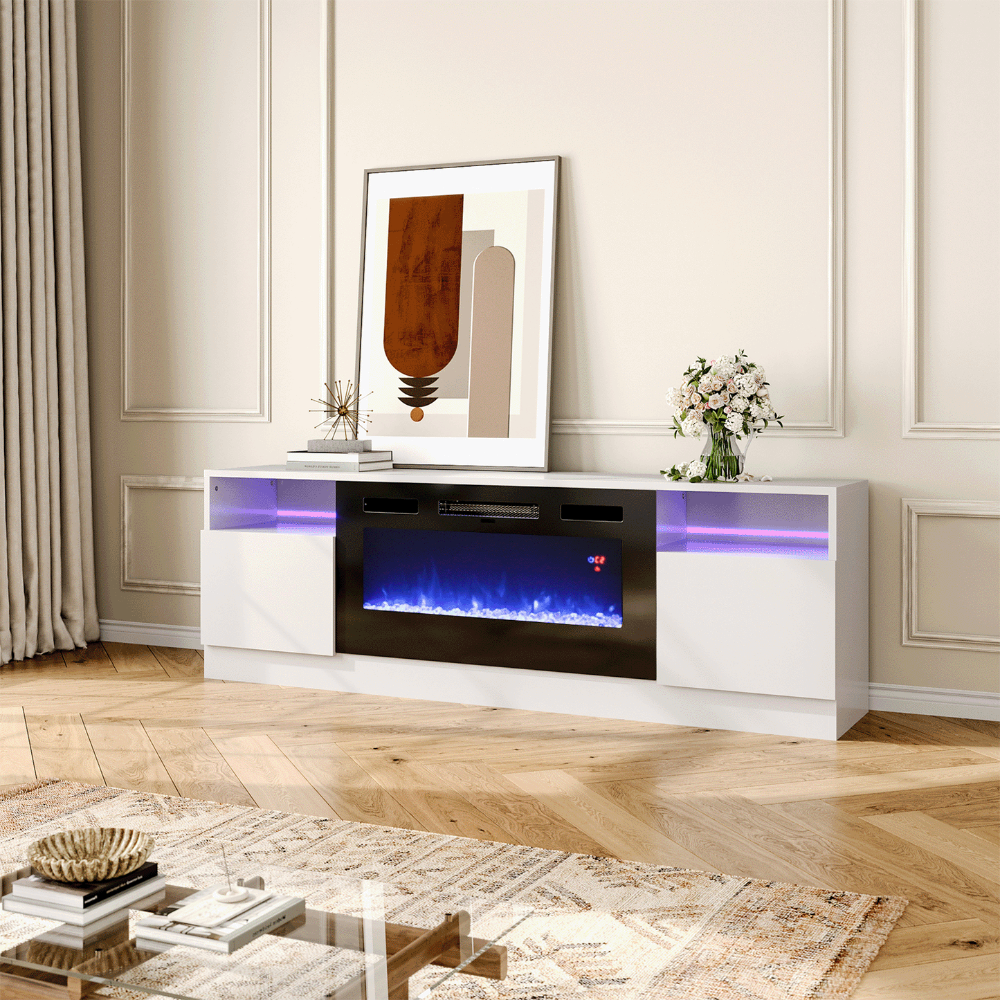 36 Inch Recessed Electric Fireplace TV Stand with Closed Storage Velora Boutique