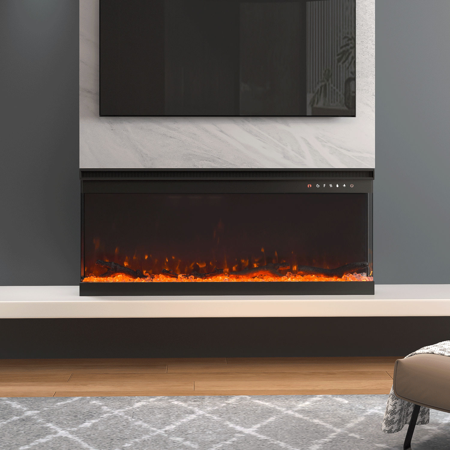 40/50/60-Inch 3-Sided Freestanding Electric Fireplace 12 Flame Colours and 5 Brightness Modes Velora Boutique