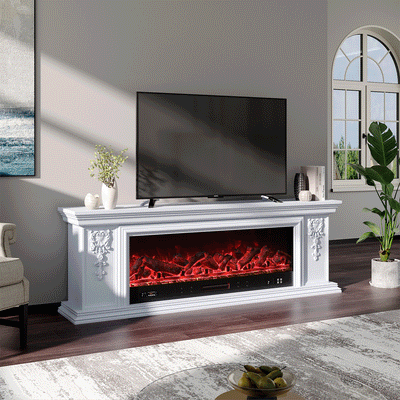 Smallbee Sophisticated White Freestanding Fireplace Mantel TV Stand with Electric Insert