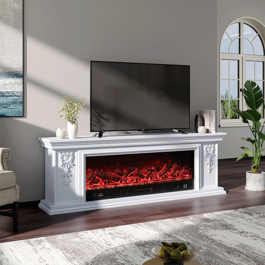 Smallbee Sophisticated White Freestanding Fireplace Mantel TV Stand with Electric Insert Velora Boutique