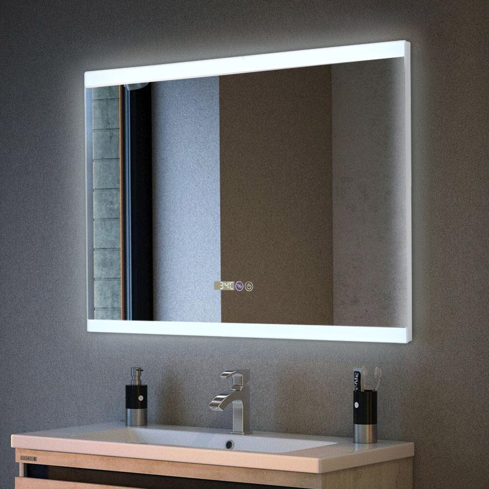 Large Rectangular Frameless Anti-Fog LED Vanity Mirror with Clock Velora Boutique