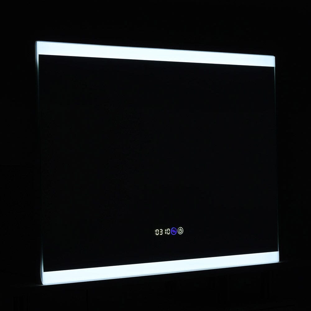 Large Rectangular Frameless Anti-Fog LED Vanity Mirror with Clock Velora Boutique