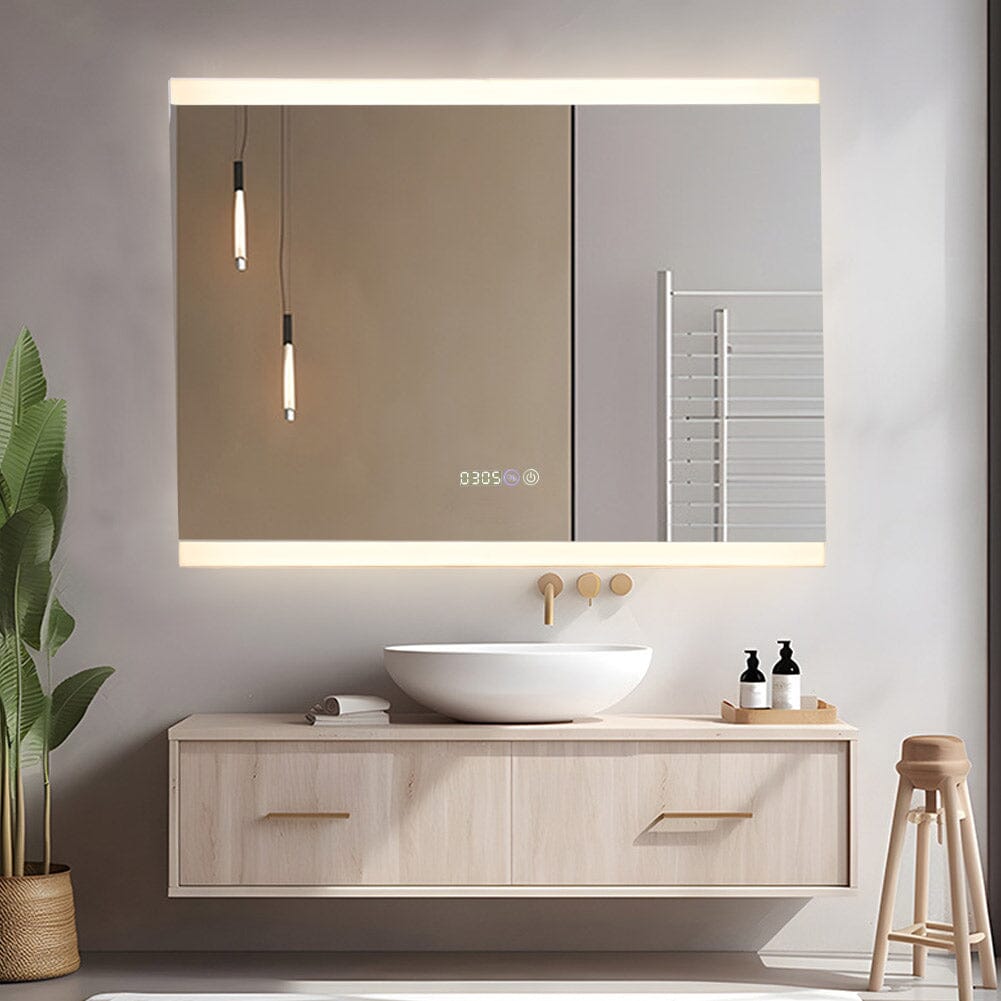Large Rectangular Frameless Anti-Fog LED Vanity Mirror with Clock Velora Boutique