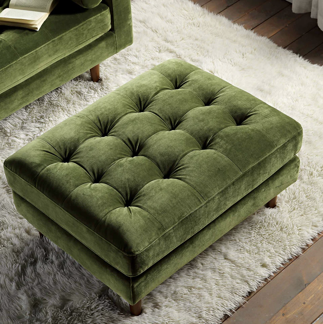 Cottonfy Ottoman, Moss Green Velvet