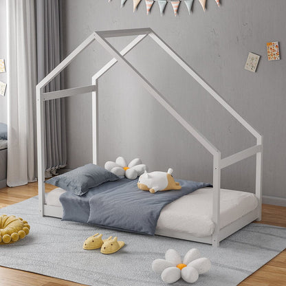 167 cm White Pine Wood House Frame Toddler Floor Bed Velora Boutique