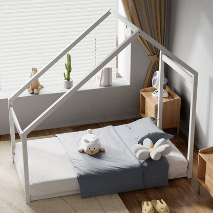 167 cm White Pine Wood House Frame Toddler Floor Bed Velora Boutique