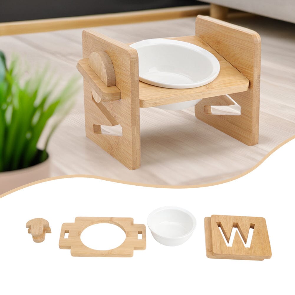 Adjustable Bamboo Single Ceramic Bowl Pet feeder - House Comfort