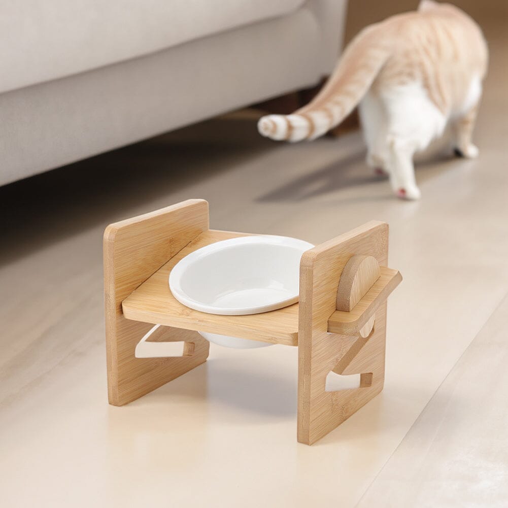 Adjustable Bamboo Single Ceramic Bowl Pet feeder - House Comfort