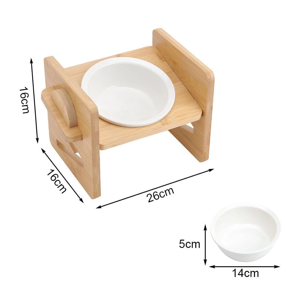 Adjustable Bamboo Single Ceramic Bowl Pet feeder - House Comfort