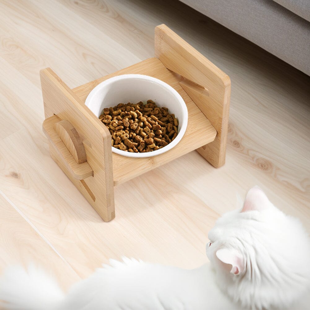 Adjustable Bamboo Single Ceramic Bowl Pet feeder - House Comfort